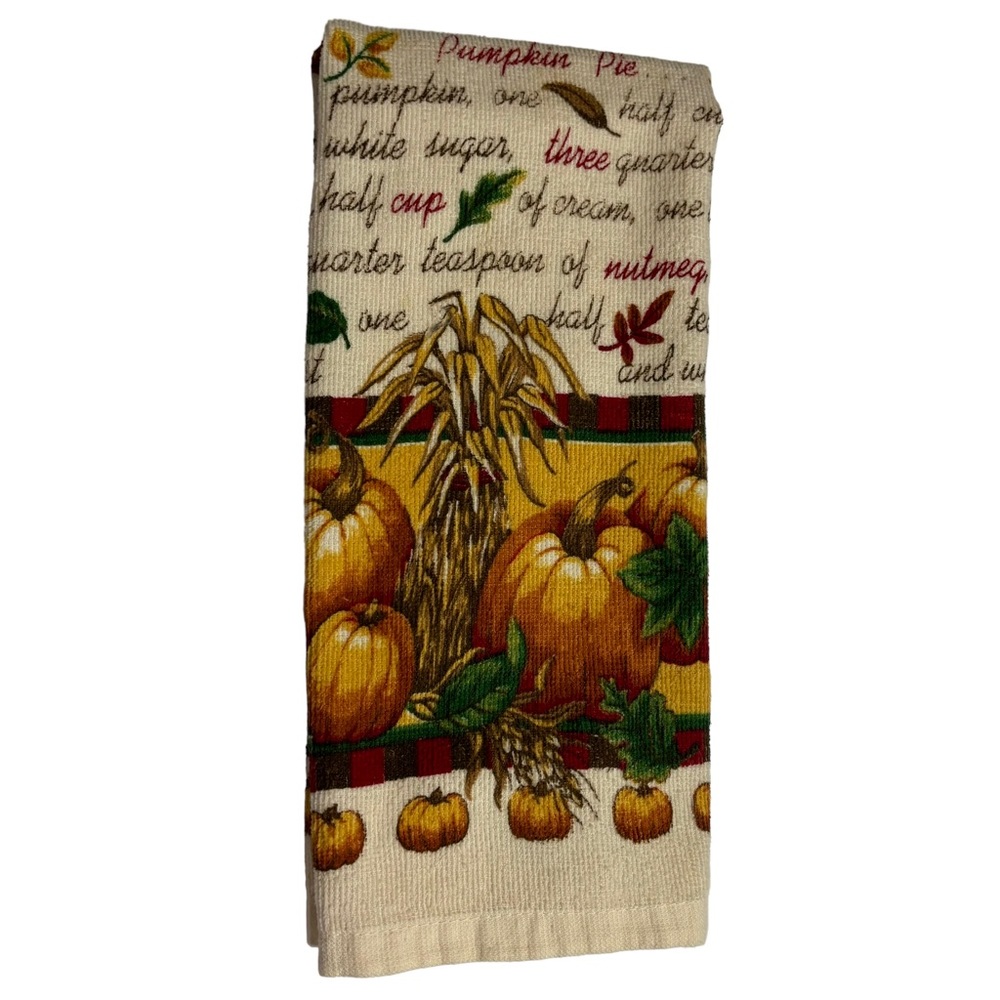 Fall kitchen dish towel pumpkins Royal Terry B&D Terry cloth NWOT